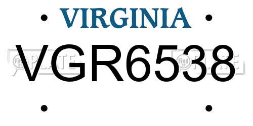 VGR6538 Virginia License Plate