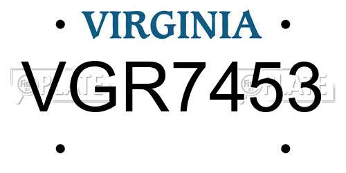 VGR7453 Virginia License Plate