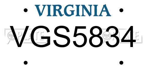 VGS5834 Virginia License Plate