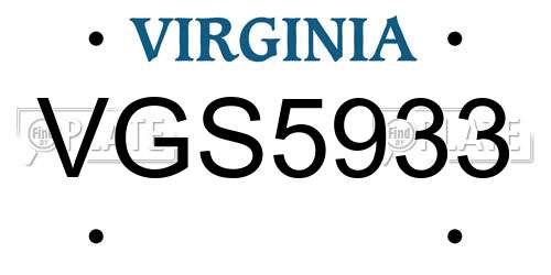VGS5933 Virginia License Plate