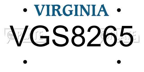 VGS8265 Virginia License Plate