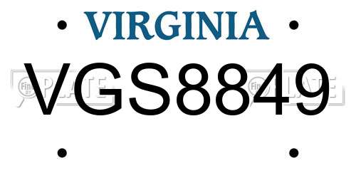 VGS8849 Virginia License Plate