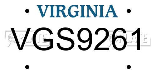 VGS9261 Virginia License Plate