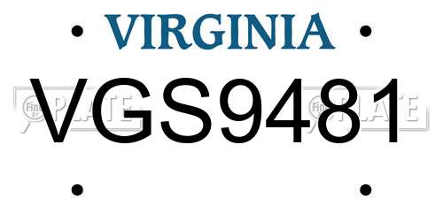 VGS9481 Virginia License Plate