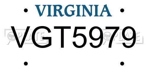 VGT5979 Virginia License Plate