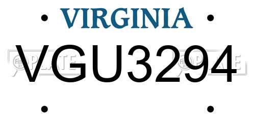 VGU3294 Virginia License Plate