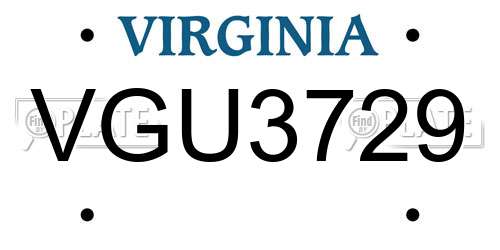 VGU3729 Virginia License Plate
