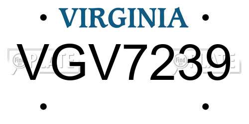 VGV7239 Virginia License Plate