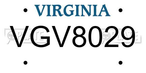 VGV8029 Virginia License Plate