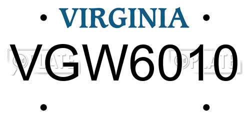 VGW6010 Virginia License Plate