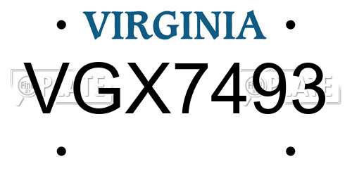 VGX7493 Virginia License Plate