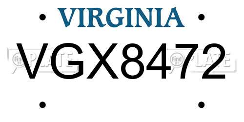VGX8472 Virginia License Plate