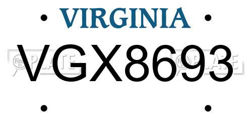 VGX8693 Virginia License Plate