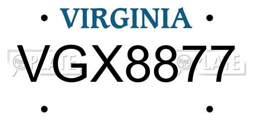 VGX8877 Virginia License Plate