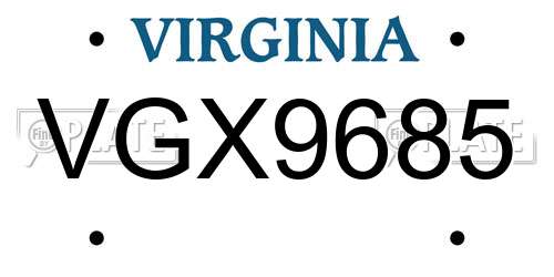 VGX9685 Virginia License Plate