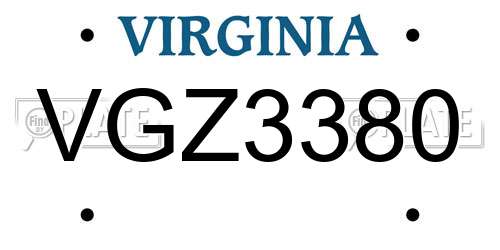 VGZ3380 Virginia License Plate