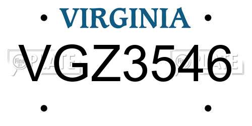 VGZ3546 Virginia License Plate