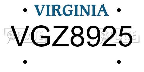 VGZ8925 Virginia License Plate