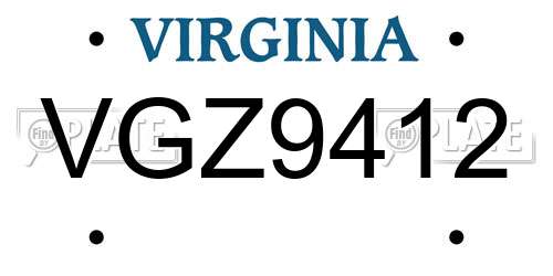VGZ9412 Virginia License Plate
