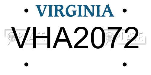 VHA2072 Virginia License Plate