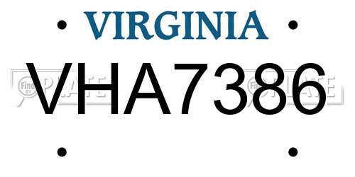 VHA7386 Virginia License Plate