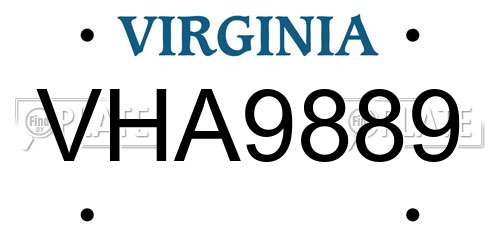 VHA9889 Virginia License Plate