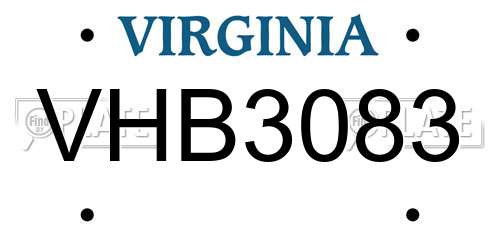 VHB3083 Virginia License Plate