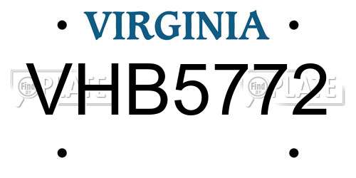 VHB5772 Virginia License Plate