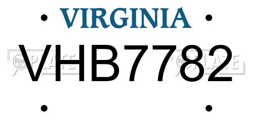 VHB7782 Virginia License Plate