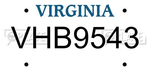 VHB9543 Virginia License Plate