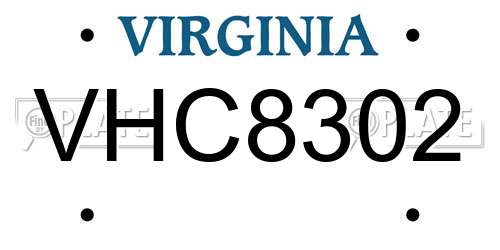 VHC8302 Virginia License Plate