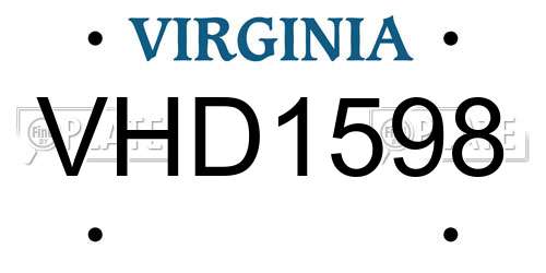 VHD1598 Virginia License Plate