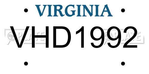 VHD1992 Virginia License Plate