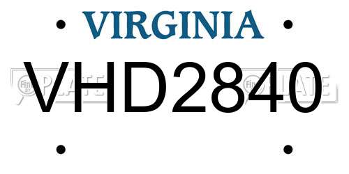 VHD2840 Virginia License Plate