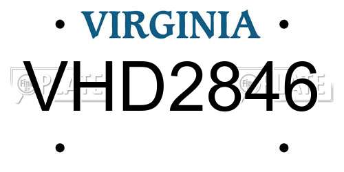 VHD2846 Virginia License Plate
