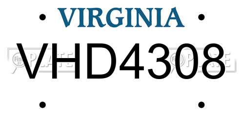 VHD4308 Virginia License Plate