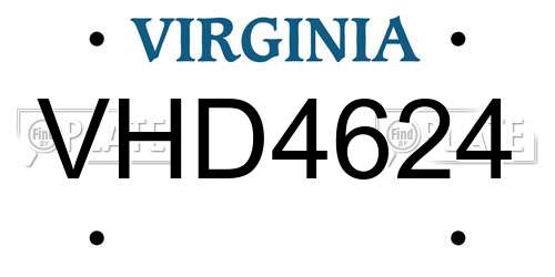 VHD4624 Virginia License Plate