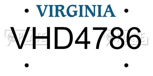 VHD4786 Virginia License Plate