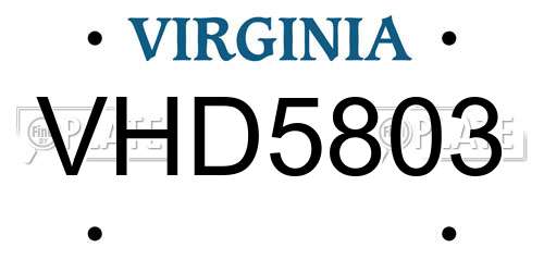 VHD5803 Virginia License Plate