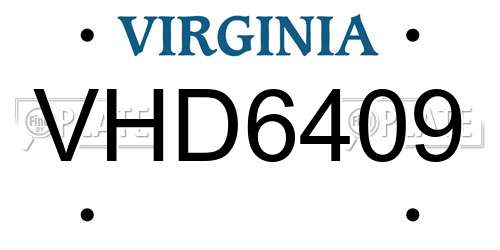 VHD6409 Virginia License Plate