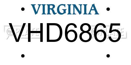 VHD6865 Virginia License Plate