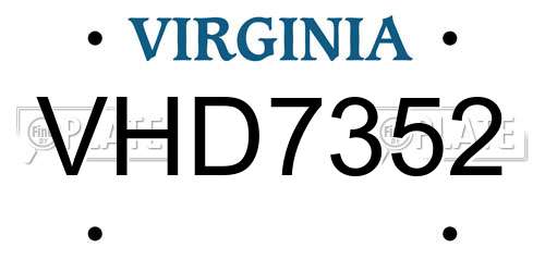 VHD7352 Virginia License Plate