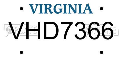 VHD7366 Virginia License Plate