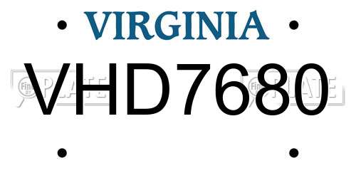 VHD7680 Virginia License Plate