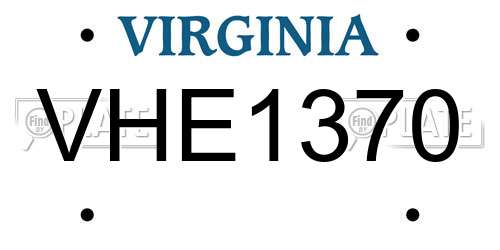 VHE1370 Virginia License Plate