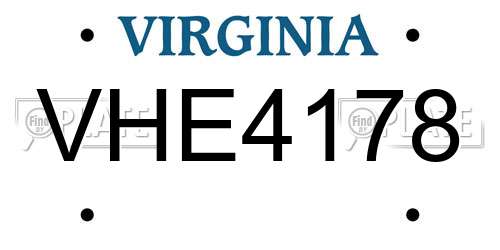 VHE4178 Virginia License Plate