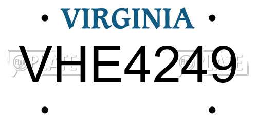 VHE4249 Virginia License Plate