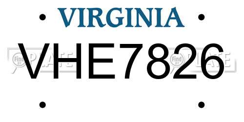 VHE7826 Virginia License Plate
