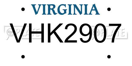 VHK2907 Virginia License Plate