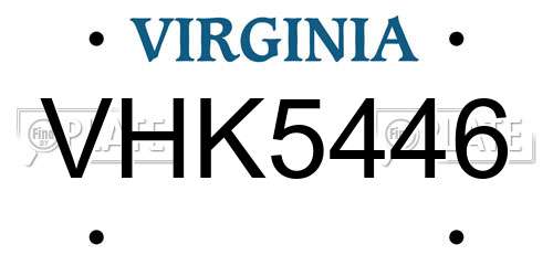 VHK5446 Virginia License Plate